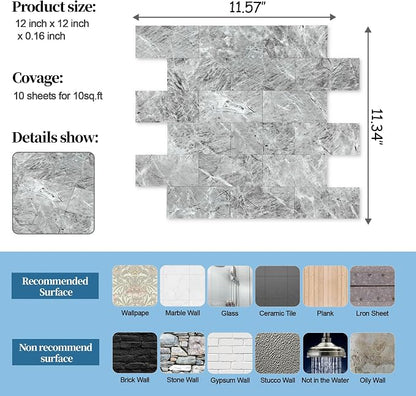 2026 New Upgrade Peel and Stick Backsplash Tile, Peel and Stick 11.34" X 11.57" Wall Tile for Kitchen, Bathroom, Fireplace, Laundry (Polished Gray, 5 Packs)