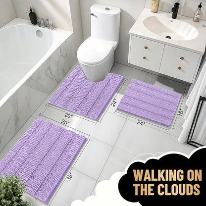 OLANLY Thick Bathroom Rugs 36x24, Soft Chenille Striped Bath Rugs, Lavender | Rubber Backing, Machine Wash, Extra Absorbent Bath Mats for Bathroom Floor, Tub and Shower, Home Decor Accessories