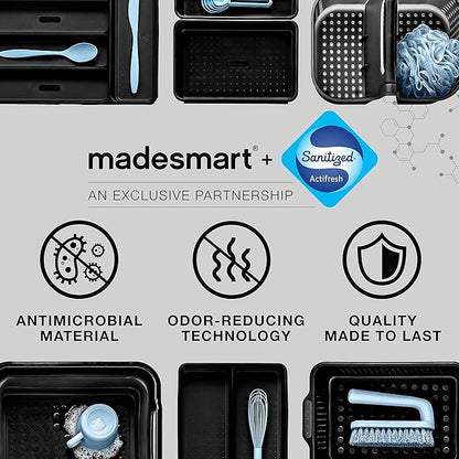 madesmart Antimicrobial 2-Tier Organizer Multi-Purpose Slide-Out Storage with Handles and Dividers for Home and Bath, Pack of 1, Carbon