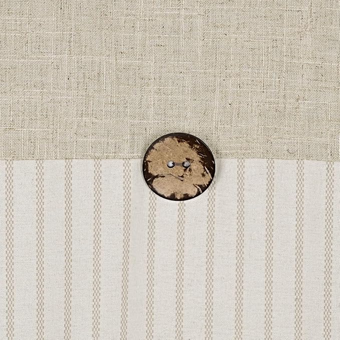 DOSLY Ides Farmhouse Shower Curtain, Beige and Beige Stripe, Button Curtain, Linen and Cotton Blend Fabric, Rustic Charm Country Chic Style, 72x78 in