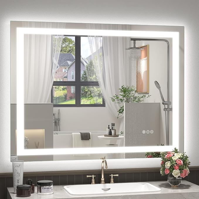 40x32 Inch LED Lighted Bathroom Vanity Mirror for Wall | Front Lights+Backlit, Dimmable, Anti-Fog, 3 Colors, Shatter-Proof, ETL Listed, Hangs Horizontally or Vertically