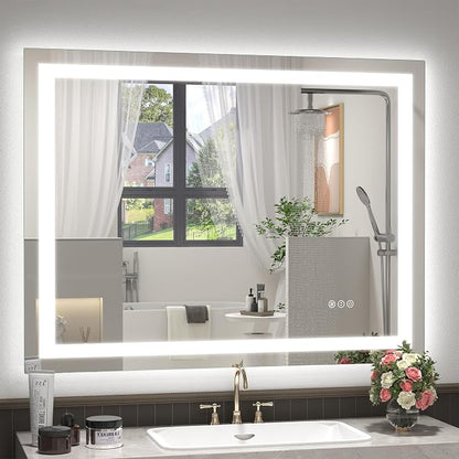 40x32 Inch LED Lighted Bathroom Vanity Mirror for Wall | Front Lights+Backlit, Dimmable, Anti-Fog, 3 Colors, Shatter-Proof, ETL Listed, Hangs Horizontally or Vertically