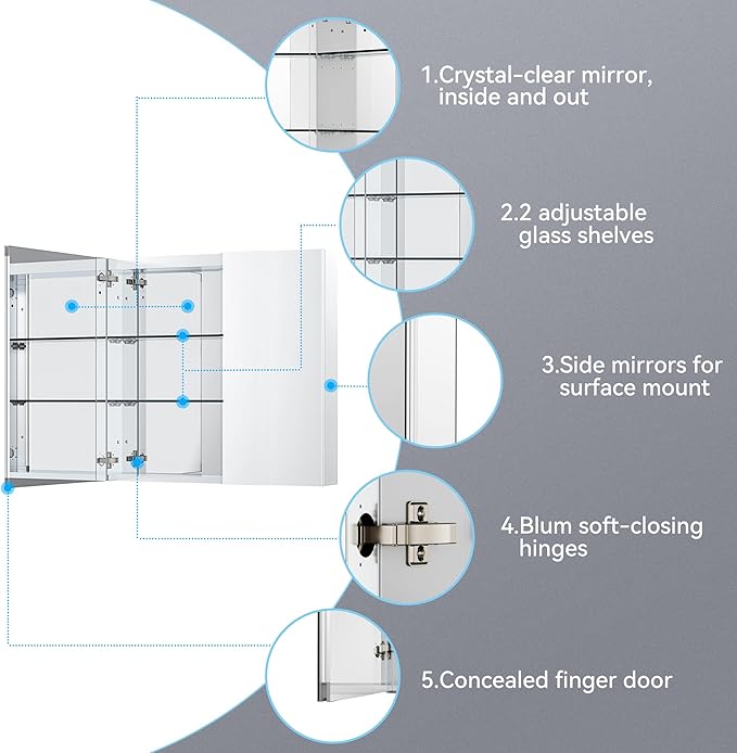 Sunrosa Medicine Cabinet with Mirror, 36" W x 31.5" H, 2 Symmetrical Doors, Wall-Mounted & Recessed Bathroom Medicine Cabinet with Tempered Glass Mirror
