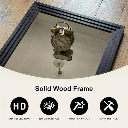 Farmhouse Rustic Wood Framed Bathroom Vanity Mirror for Wall, 20x30, Black | Recessed Stepped Solid Wood Frame, HD Shatterproof Glass, Vertical/Horizontal Mount, for Bathroom Sink, Living Room, Entryway