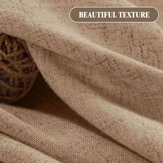 Linen Shower Curtain Khaki, Fabric Boho Farmhouse Shower Curtains for Bathroom Cotton Natural Cloth Liner Set 72" W x 72" L