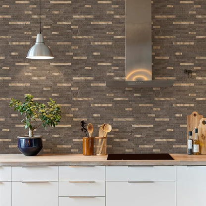 STICKGOO 20 Sheets Peel and Stick Backsplash Tile, Stick on Backsplash for Kitchen and Bathroom, Dark Brown Marble Look PVC Mixed Metal Gold Self Adhesive Wall Tiles