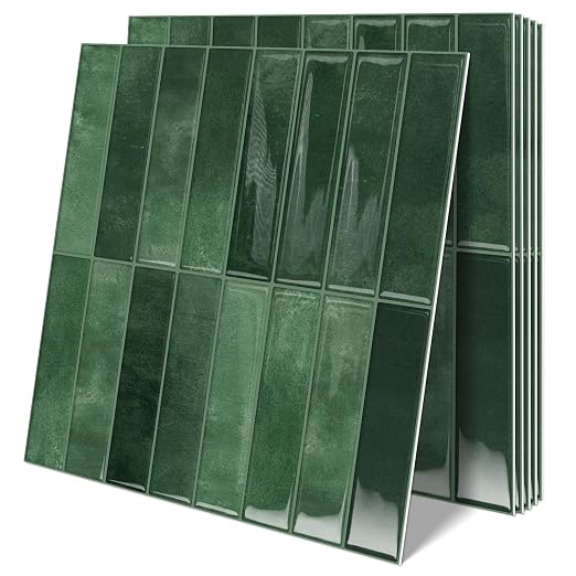 10 Sheets Upgraded Thicker Design Subway Tile Peel and Stick Backsplash | 12”×12”Self Adhesive Wall Tiles Stick on Back Splash for Kitchen,Bathroom,Camper(Forest Green)