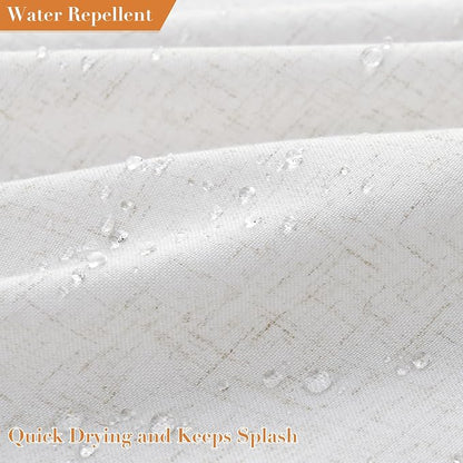 Extra Long Beige White Boho Linen Shower Curtain 84 Inch Weighted Tassel Farmhouse Solid Fabric Shower Curtain Set with Hooks Vintage Country Aesthetic Style Decor for Bathroom 72x84