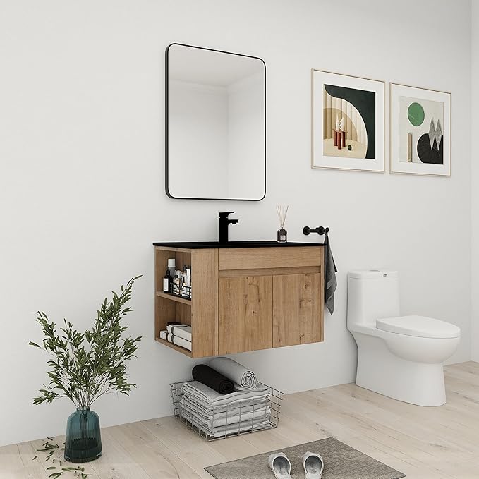 Bathroom Vanity with Sink 30 Inch, Modern Bathroom Vanities Set, Single Bathroom Vanity Set with Top Basin and Storage Cabinet, Soft Close Doo(IMO, 30 * 18)