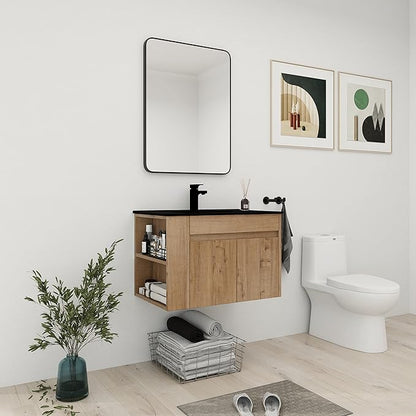 Bathroom Vanity with Sink 30 Inch, Modern Bathroom Vanities Set, Single Bathroom Vanity Set with Top Basin and Storage Cabinet, Soft Close Doo(IMO, 30 * 18)