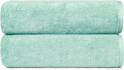 Amazon Basics 2-Pack Quick-Dry Lightweight Moisture Absorbing Bath Towel, 100% Cotton, 54" x 30", Seafoam Green