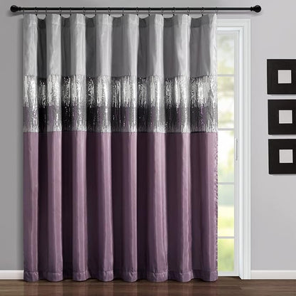 Lush Decor Night Sky Window Curtain Panel, Single 100"W x 84"L Purple & Gray - Sequin Backdrop Curtain - Extra Wide Curtains - Sliding Door Curtain