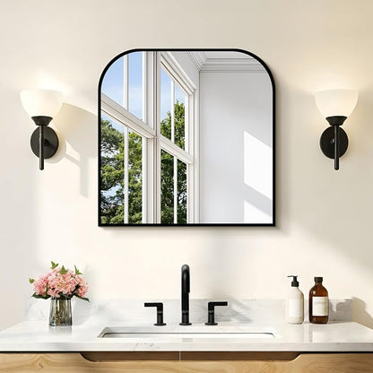 COFENY Bathroom Mirror, 24x24 inch Black Square Wall Mounted Mirror with Thin Frame, Bathroom Vanity Mirrors for Over Sink, Entryway, Living Room, Bedroom