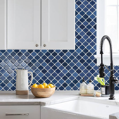 STICKGOO Arabesque Peel and Stick Backsplash, 12”X12” Backsplash Tile for Kitchen Peel and Stick, Self Adhesive Wall Tile Stick on Tiles (Ceramic Blue)