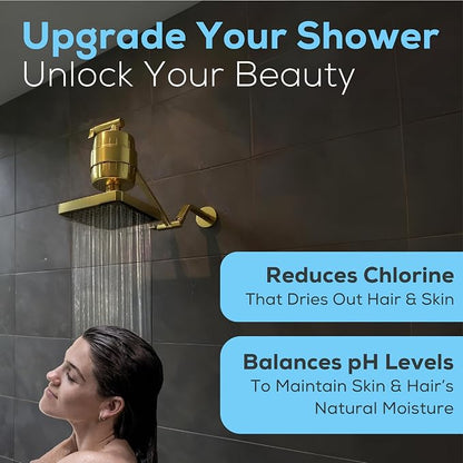 SparkPod 23-Stage Shower Head Filter for Showerheads, Egyptian Gold | Removes Chlorine & Heavy Metals, Helps Improve Hard Water, with Activated Carbon and KDF-55 Layers, High Output