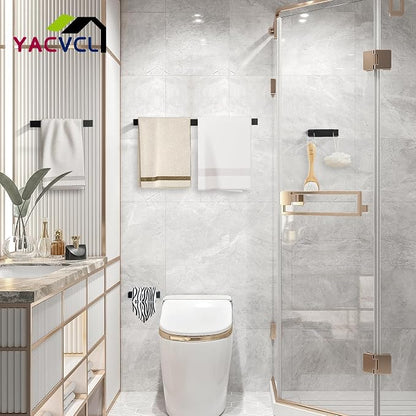 YACVCL 4-Piece Matte Black Bathroom Hardware Accessories Set, Bath Towel Bar Set SUS304 Stainless Steel, Round Towel Racks for Bathroom Wall Mounted