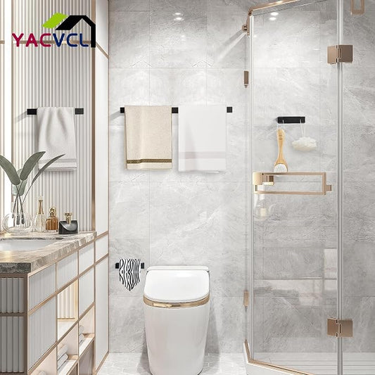 YACVCL 4-Piece Matte Black Bathroom Hardware Accessories Set, Bath Towel Bar Set SUS304 Stainless Steel, Round Towel Racks for Bathroom Wall Mounted