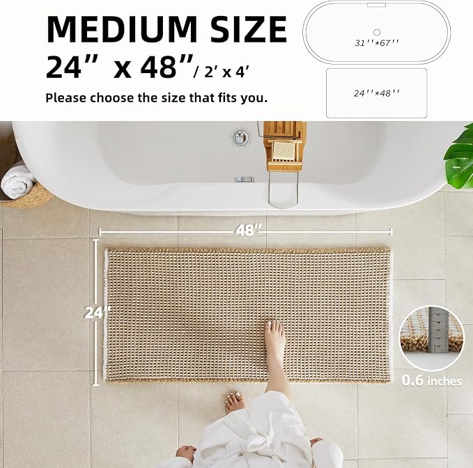 TYUU Waffle Bath Mat, Boho Bathroom Rugs Non Slip, 48x24 Khaki & White | Super Absorbent Quick Dry Bath Rug, Non-Slip Backing, Soft Waffle Washable Farmhouse Bathroom Mats, Tub, Shower & Home Decor