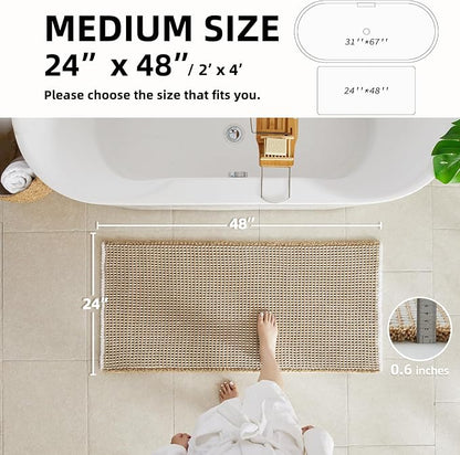 TYUU Waffle Bath Mat, Boho Bathroom Rugs Non Slip, 48x24 Khaki & White | Super Absorbent Quick Dry Bath Rug, Non-Slip Backing, Soft Waffle Washable Farmhouse Bathroom Mats, Tub, Shower & Home Decor