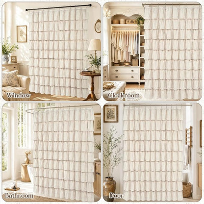 Yinhua Long Farmhouse Shower Curtains for Bathroom with Ruffle, 72" Wx78 L | Ruffle Design, Vintage Rustic Boho, Washable Waterproof Shower Curtain for Bathroom Bathtub, 12 Metal Hooks