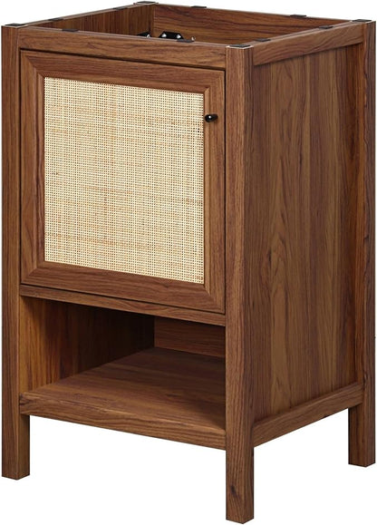 JONATHAN Y VAN1022B Jasper 20 in. W x 18 in. D x 33 in. H Rattan Modern Coastal 2-Shelf Bathroom Vanity Cabinet Only with Soft Closing Doors (Sink Basin Not Included), Walnut