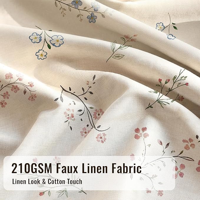 Farmhouse Floral Shower Curtain with 12 Clear Rings 72" W x 72" L | Boho Fabric Faux Linen Shower Curtain Set, Vintage Cottagecore Shower Curtain for Bathroom