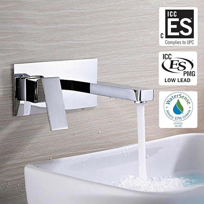 sumerain Lavatory Faucet Wall Mounted Bathroom Sink Faucet and Rough in Valve Included Chrome Finish, Left-Handed Single Handle