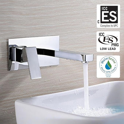 sumerain Lavatory Faucet Wall Mounted Bathroom Sink Faucet and Rough in Valve Included Chrome Finish, Left-Handed Single Handle