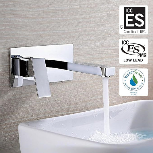sumerain Lavatory Faucet Wall Mounted Bathroom Sink Faucet and Rough in Valve Included Chrome Finish, Left-Handed Single Handle