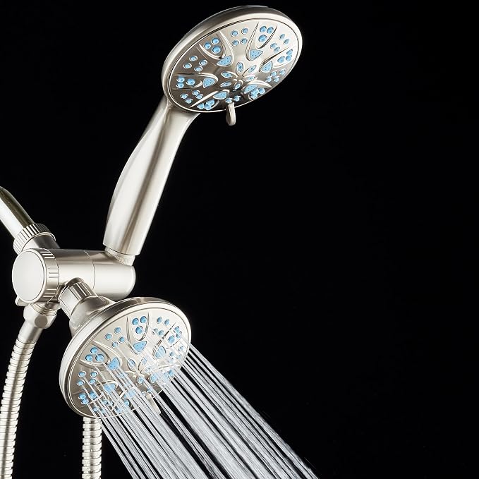 AquaDance Antimicrobial/Anti-Clog High-Pressure 30-setting Dual Head Combination Shower with Microban Nozzle Protection From Growth of Mold, Mildew & Bacteria for a Healthier Shower – Aqua Blue