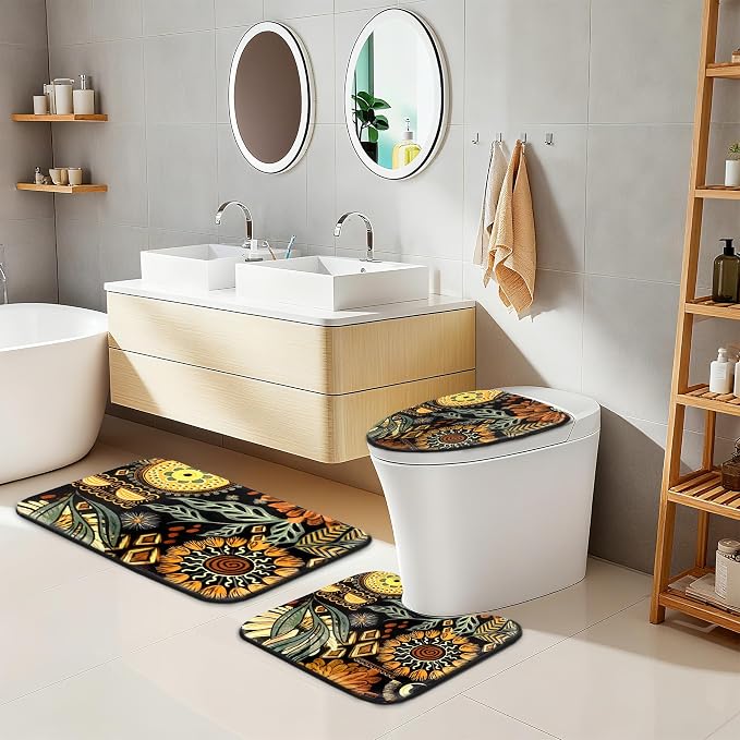 16 Pcs Shower Curtain Set with Rugs Boho and Metal Hooks Bath Mat 120gsm Heavy Weight Fabric Shower Curtains Bathroom Sets Decor Non-Slip Bathroom Rug and Bath Curtain Set 72 x 72 Inch,H-Boho