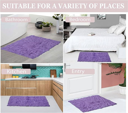 Home Weavers Bell Flower Collection 100% Cotton Tufted Bath Rugs, Extra Soft and Absorbent Bath Rugs, Non-Slip Bath Mats, Machine Washable, Bath Mats for Bathroom Floor and Tub, 30" Round, Purple