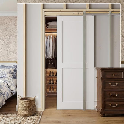 SMARTSTANDARD 28" x 80" Sliding Pocket Interior Door, Solid Core Door Slab | 2-Panel Pre-Assembled Door Slab with Soft Close Pocket Door Frame Kit, Easy Install, Durable and Smooth