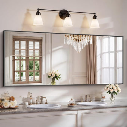 YIROMAN Bathroom Mirror 72"x30", Large Matte Black Bathroom Mirror for Over Sink with Aluminum Frame, Rectangular Vanity Mirror with Right Angle, Wall Mirror Hangs Horizontal or Vertical, Shatterproof