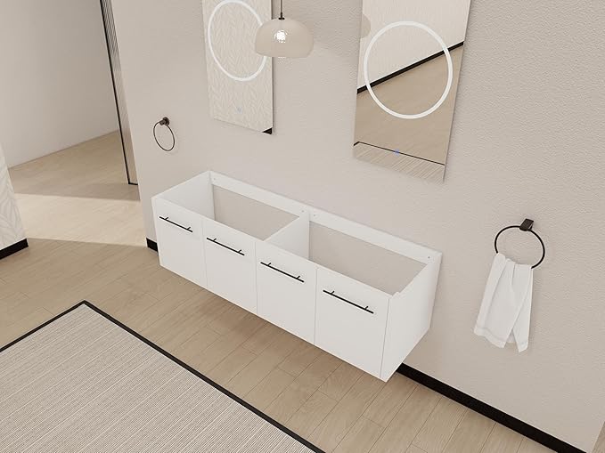 60 Inch Bathroom Vanity Without Sink, 60" Floating Vanity Without Top, Modern Wall Mounted Cabinet for Large Space, Large Bathroom Storage Cabinet with 4 Soft-Closing Doors and Bar Handles