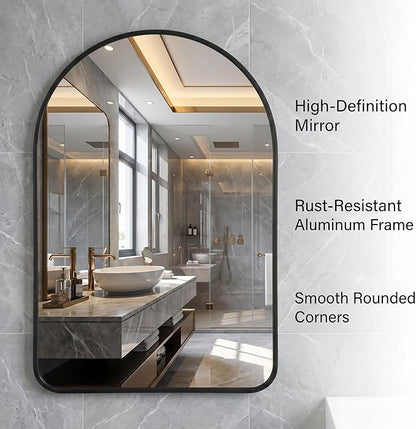 HARRITPURE 26"x38" Arched Bathroom Mirror Wall Mounted Black Arch Mirror | Vanity Aluminum Alloy Frame Arch Wall Mirror for Living Room, Bedroom, Entryway