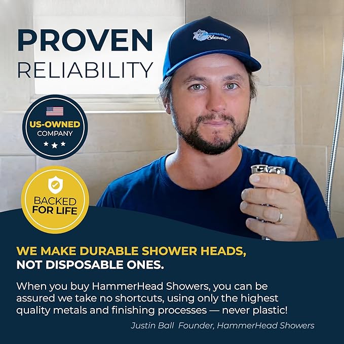 HammerHead Showers® Solid Metal Handheld Shower Head with Hose and Brass Holder - BRUSHED NICKEL - 2.5 GPM High Pressure Shower Heads with Adjustable Shower Wand Bracket - 6ft Flexible Extension