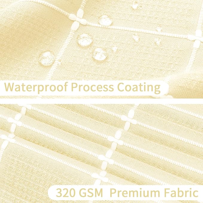 Yellow Cream Boho Farmhouse Shower Curtain for Bathroom 72x72 | 320 GSM French Country Plaid Tassel Shower Curtain, Rustic Aesthetic Bathroom Decor Windows Curtain