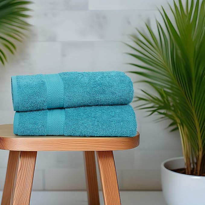 Commercial Bulk Pack of 12 Large Bath Towels – 100% Cotton Terry 24" x 50" – Ideal for Hotels, Salons, Gyms, Spas & Institutional Use – Teal Blue