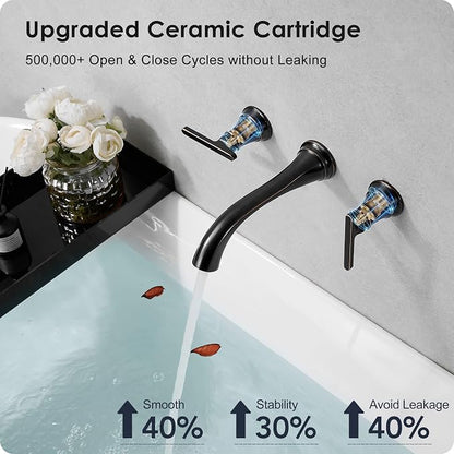 Oil Rubbed Bronze Wall Mount Tub Filler, High Flow Bath Tub Faucet 2 Handles, Brass Bathtub Faucets with 8 Inch Long Spout Reach, Rough-in Valve