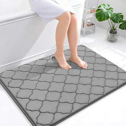 OLANLY Memory Foam Bath Mat Rug 40x32, Ultra Soft and Absorbent Bathroom Rugs, Non-Slip, Comfortable, Machine Washable Bath Carpet for Bathroom Floor, Tub, Shower and Home Decor Accessories, Grey