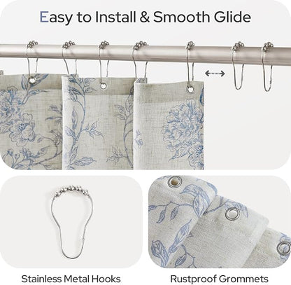 HOMEIDEAS Blue and White Floral Shower Curtain 36x72 Inch | Fresh Farmhouse Bathroom Decor,Waterproof and Machine Washable Fabric,Polyester with 12 Hooks