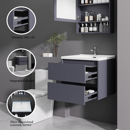 Dark Gray Floating Bathroom Vanity with Sink, 23x18 Inch Wall Mounted Bathroom Cabinet with 2 Drawers, Modern Single Sink Vanity for Small Bathroom, Space-Saving Storage Cabinet