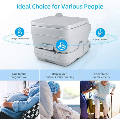 YITAHOME Portable Toilet 2.6 Gallon Camping RV Potty | Double Water Outlet, Press Flush Pump, for Travel, Boating, Hiking, Trips,Gray
