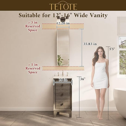 TETOTE 12 x 36 Bathroom Vanity Mirror Cabinet with Tempered Beveled MirrorSilverMedicine Cabinet Aluminum Cabinet DTC Hinges, Stepless Adjustable Shelves, Recessed/Surface-Mounted
