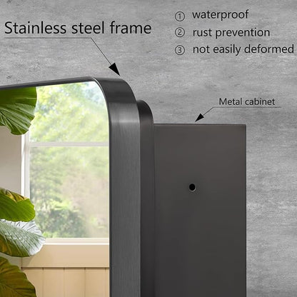 16x20 inch Black Medicine Cabinet with Mirror Farmhouse Metal Framed Cabinet Surface or Recessed Installation Rounded Rectangle Bathroom Medicine Cabinet