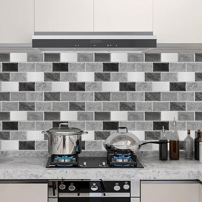 URCOLOR 10-Sheet Subway Tile Peel and Stick Backsplash for Kitchen,12"x12" Self Adhesive Wall Tiles Sticker on Back Splashes for Bathroom Gray Marble Design