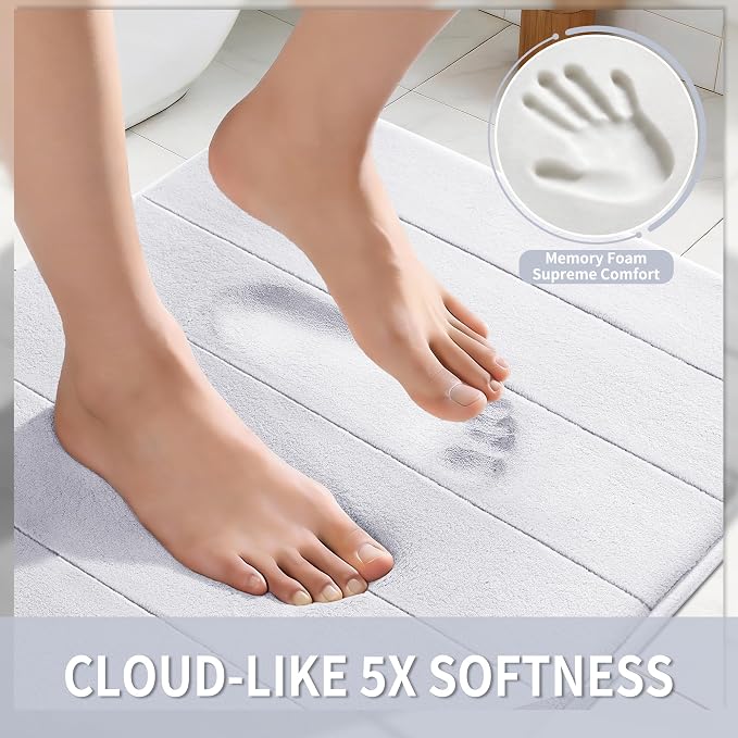 Yimobra Bathroom Runner 60"x24", Non Slip Memory Foam Bath Mat, Super Soft Water Absorbent Hallway Carpet, Machine Washable Rug for Vanity Tub Shower, White