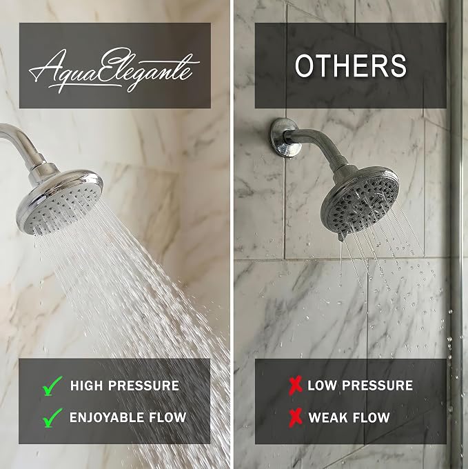 Aqua Elegante High Flow Shower Head - 2.5 GPM - Polished Chrome | 4 Inch Wall Mount Water Saving Bathroom Showerhead Nozzle For Boosting Low Pressure Showers With Adjustable Brass Ball Joint
