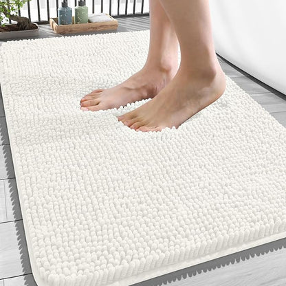 OLANLY Bathroom Rugs 34x21, Extra Soft Absorbent Chenille Bath Rugs | Ivory, Quick-Drying Rubber Backing, Machine Washable Bath Mat for Bathroom Floor, Tub and Shower, Home Decor Accessories